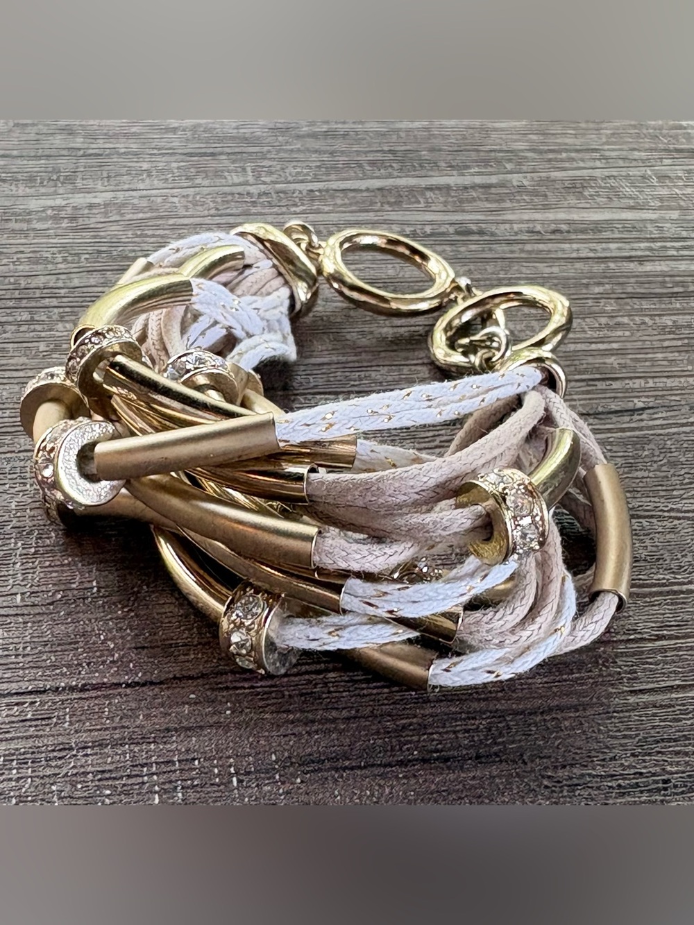 Elegant White and Gold Multi-Strand Wrap Bracelet